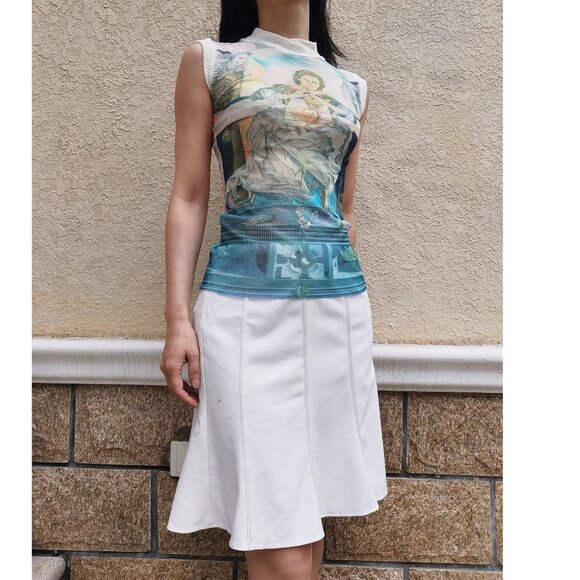 Jean Paul Gaultier Y2k 90s mesh blue top tee  shortsleeve - Picture 2 of 7